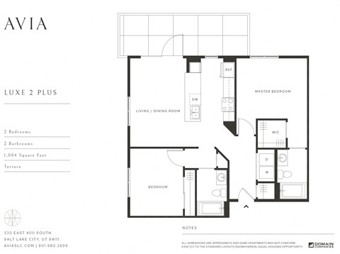 Floor plan for 2 beds, 2 baths, 1004 sqft